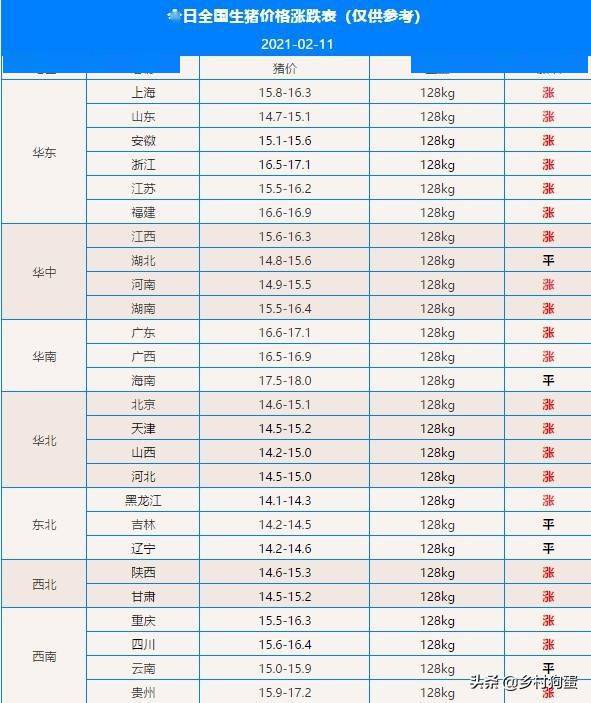 最新猪价涨跌表解析